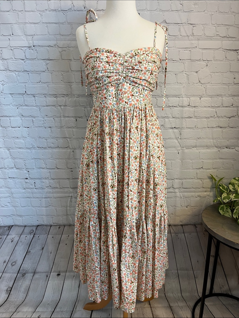 MABLE Floral Tie-Shoulder Midi Dress in Multicolor